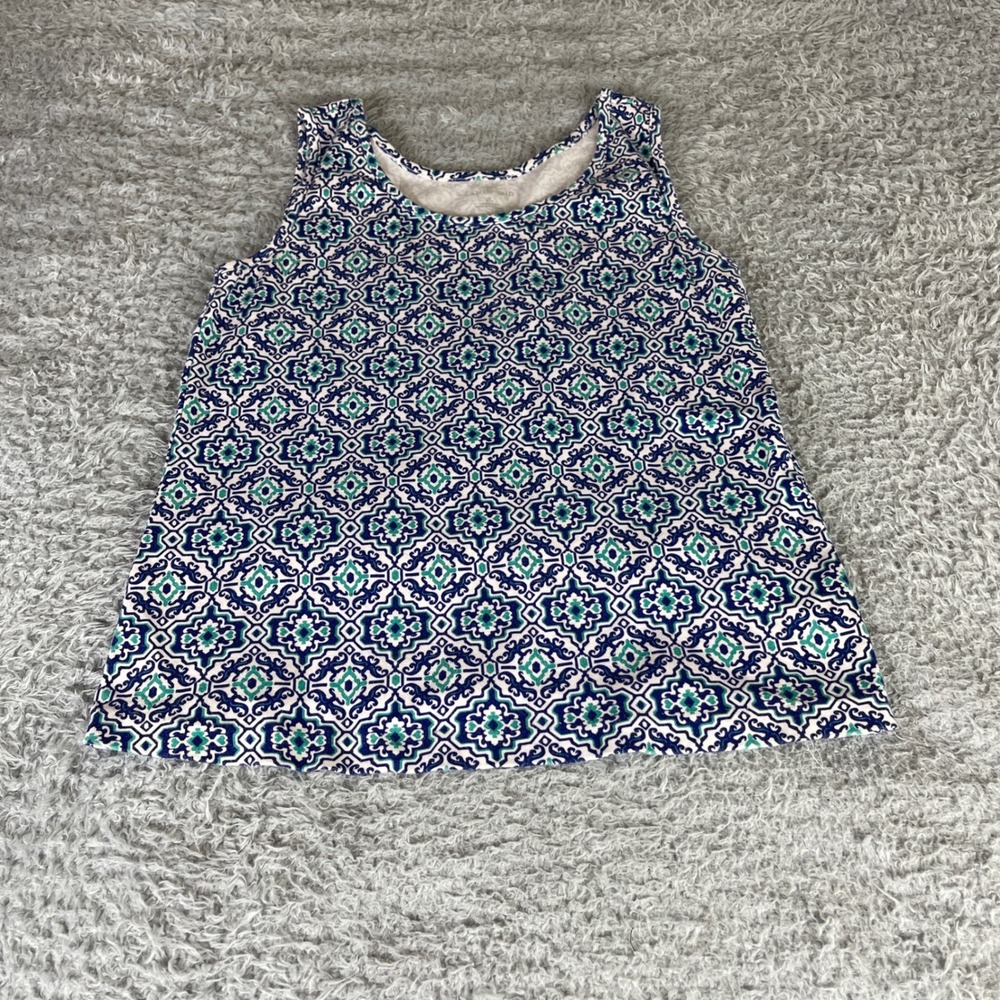 Lands End Blue Green Geometric Medallion Print Sleeveless Tank Top Womens M